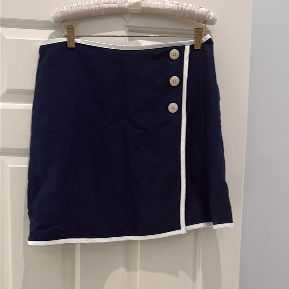 LOFT Dark Blue Mini Skirt with White Trim and Buttons